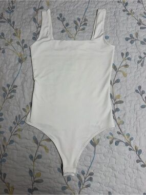 Sleek White Square Neck Bodysuit for Women